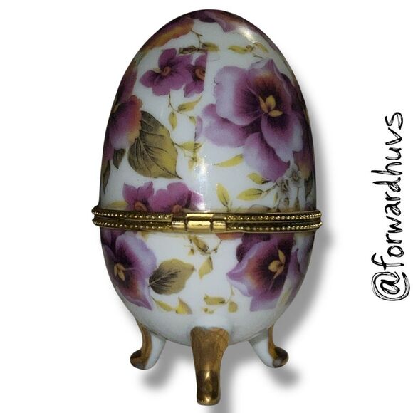 Vintage Lily Creek 24K Gold Plated Footed Ceramic Egg Trinket Box – 4” - Picture 7 of 8